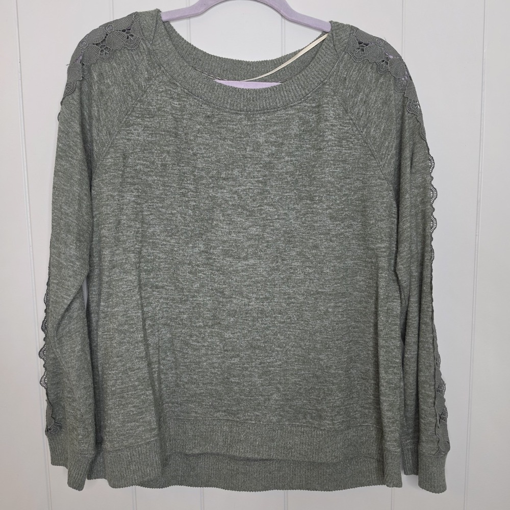Democracy Sweater Floral Lace On Sleeves Green Size Large